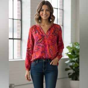 Lauren Ralph Lauren Silk Multicolored paisley printed blouse size medium